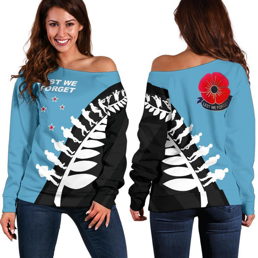 Lest We Forget - New Zealand Blue Off Shoulder Sweater K52-WOMENS OFF SHOULDER SWEATERS-HD09-Women's Off Shoulder Sweater - .-2XS-Vibe Cosy™