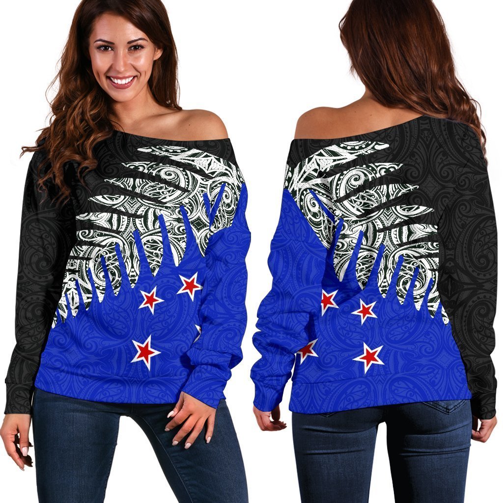 New Zealand Silver Fern Off Shoulder Sweater K4-WOMENS OFF SHOULDER SWEATERS-HD09-Women's Off Shoulder Sweater - .-2XS-Vibe Cosy™