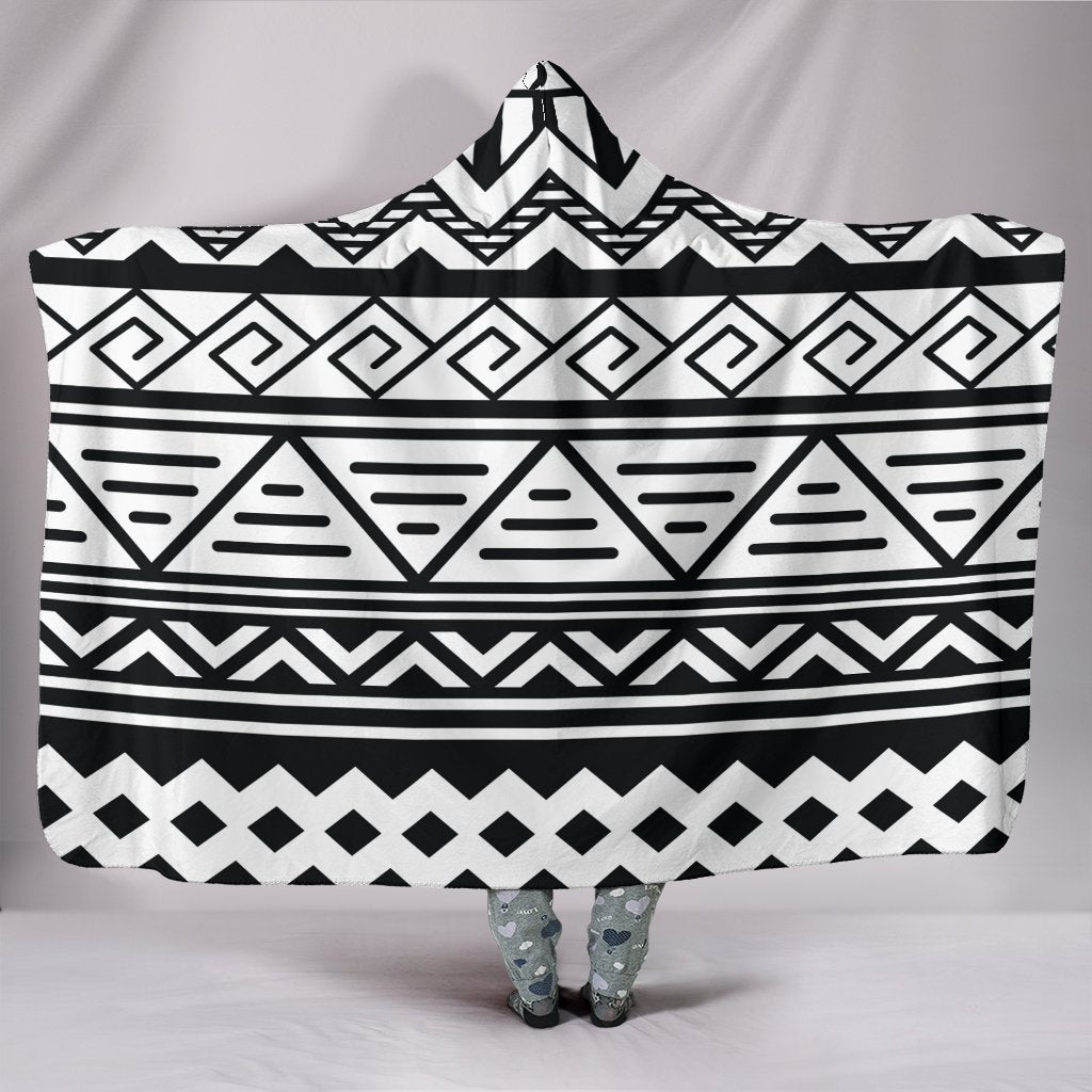 Customise Hoodie Blanket White Tribal Pattern-6teenth World™-Hooded Blanket-Youth 60"x45"-Vibe Cosy™