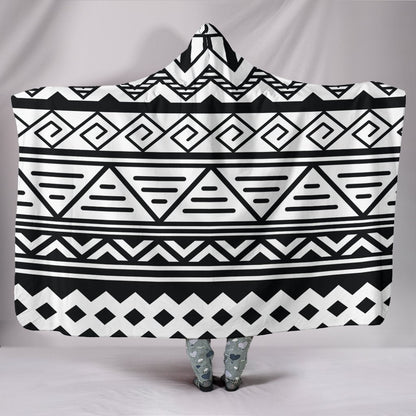 Customise Hoodie Blanket White Tribal Pattern-6teenth World™-Hooded Blanket-Youth 60"x45"-Vibe Cosy™