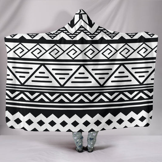 Customise Hoodie Blanket White Tribal Pattern-6teenth World™-Hooded Blanket-Youth 60"x45"-Vibe Cosy™