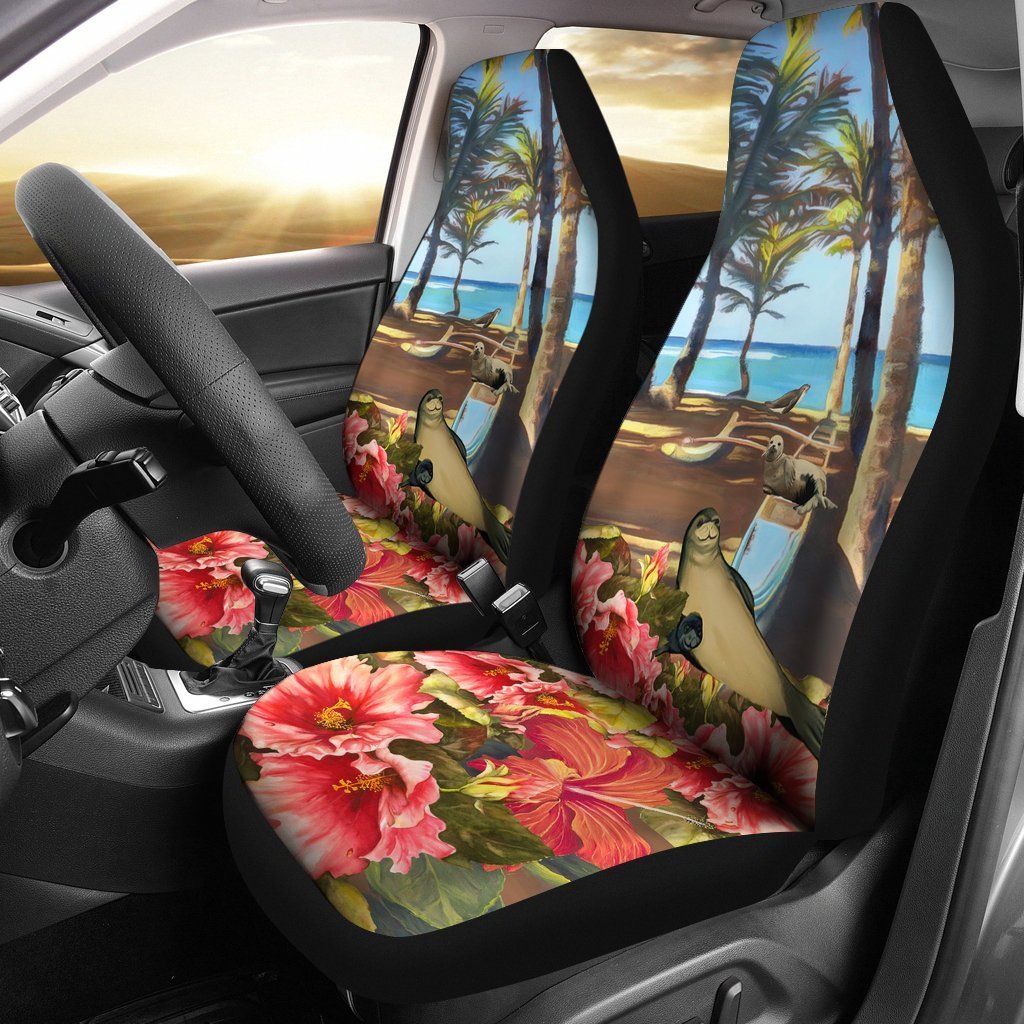 Hawaii Hibiscus Monk Seal Car Seat Covers - AH-CAR SEAT COVERS-Alohawaii-Car Seat Covers-Universal Fit-White-Vibe Cosy™