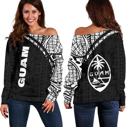Guam Women's Off Shoulder Sweater - Curve Style-WOMENS OFF SHOULDER SWEATERS-HP Arts-Guam-2XS-Black-Vibe Cosy™