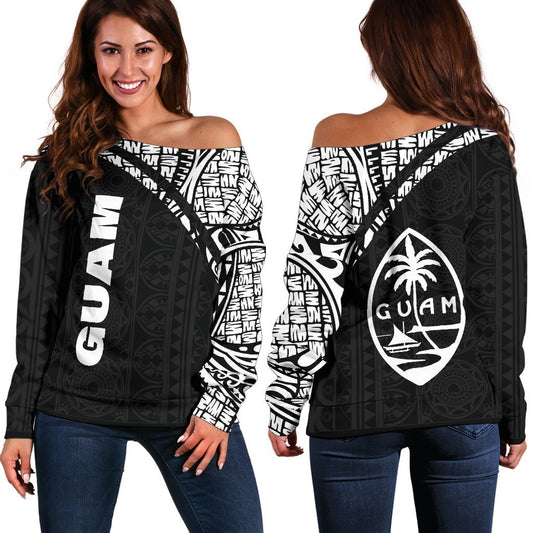 Guam Women's Off Shoulder Sweater - Curve Style-WOMENS OFF SHOULDER SWEATERS-HP Arts-Guam-2XS-Black-Vibe Cosy™