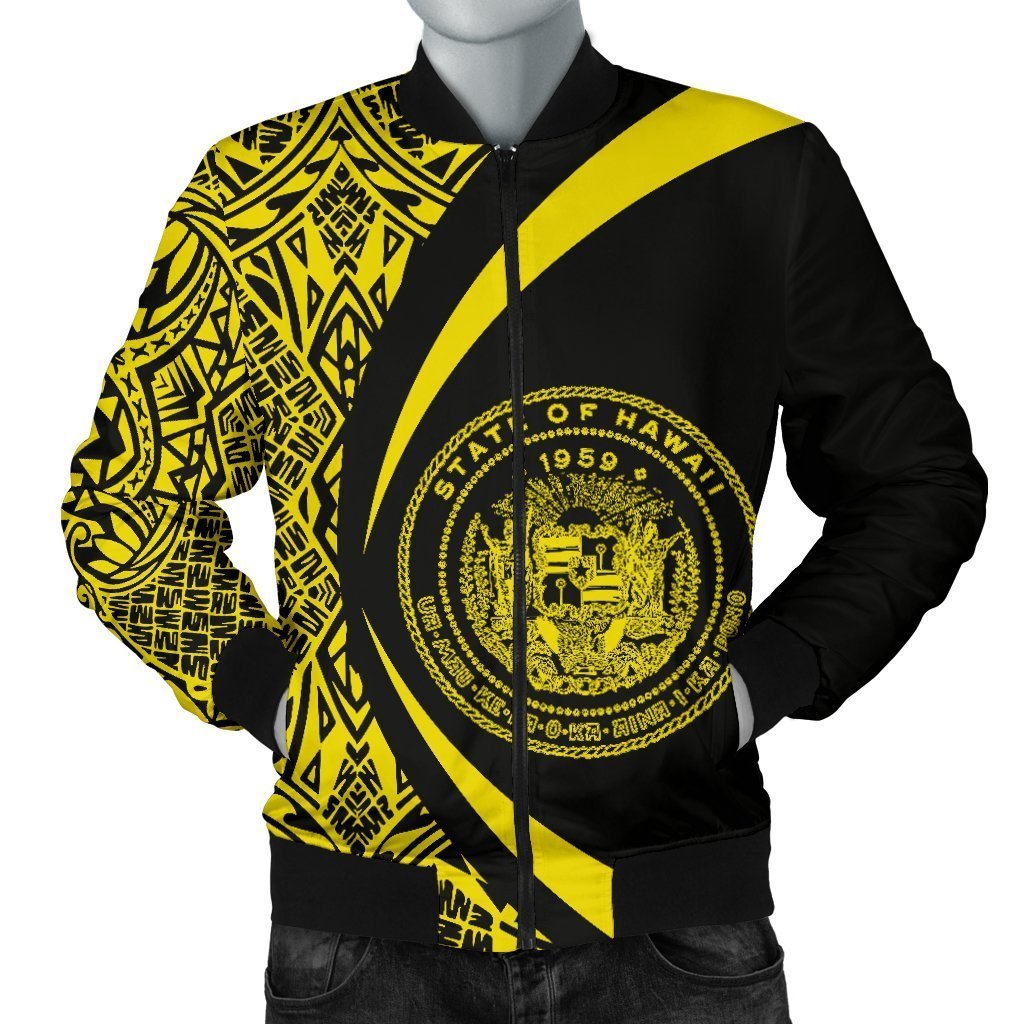 Hawaii Coat Of Arm Polynesian Men's Bomber Jacket-BOMBER JACKETS (P)-PL8386-Men's Bomber Jacket-S-White-Vibe Cosy™
