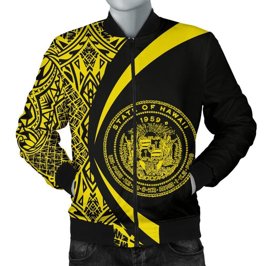 Hawaii Coat Of Arm Polynesian Men's Bomber Jacket-BOMBER JACKETS (P)-PL8386-Men's Bomber Jacket-S-White-Vibe Cosy™