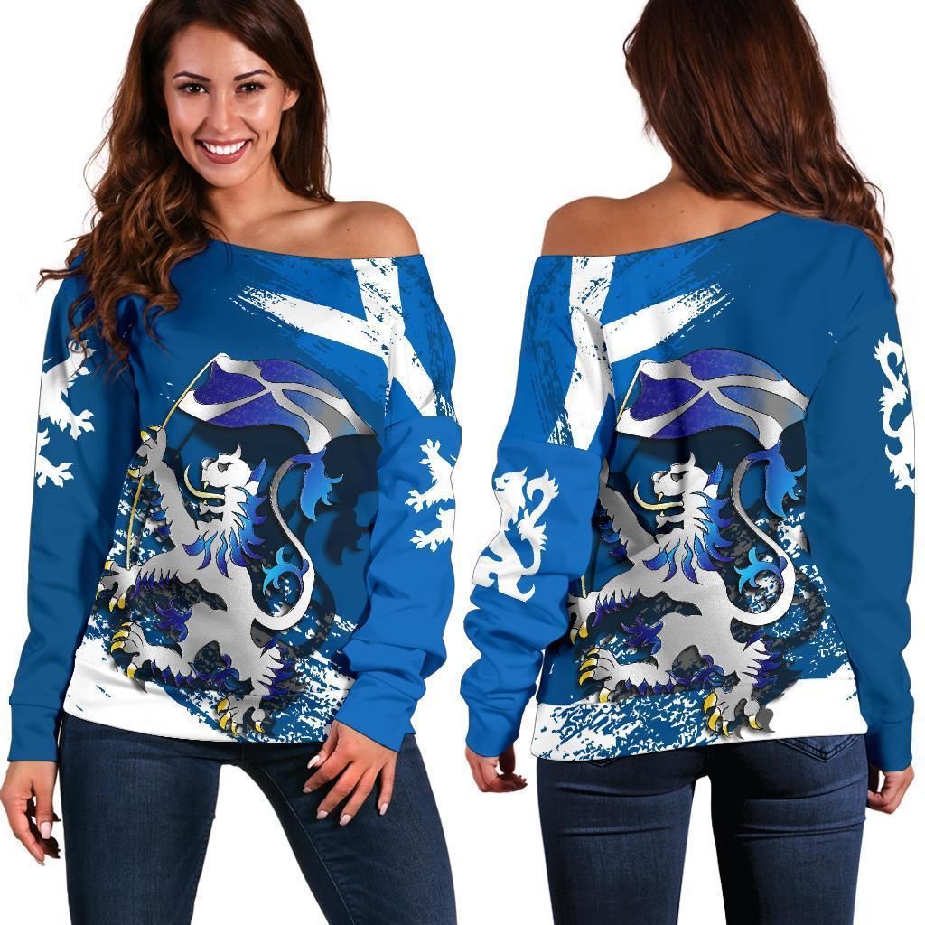 Scottish Rampant Lion Holding The Flag Off Shoulder Sweater-WOMENS OFF SHOULDER SWEATERS-HD09-Women's Off Shoulder Sweater - .-2XS-Vibe Cosy™