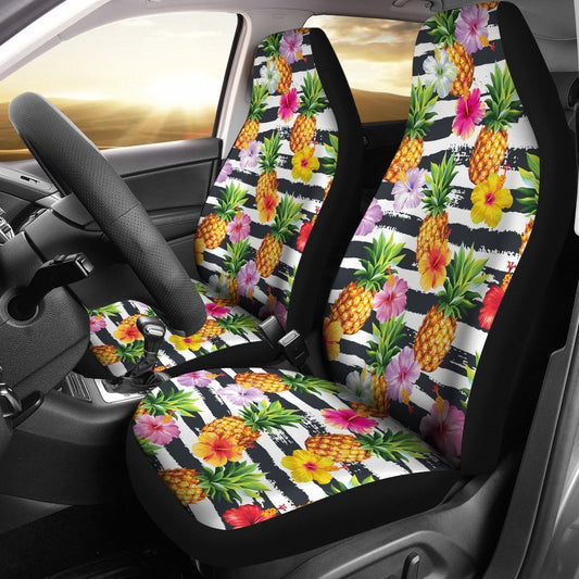 Pineapple And Hibiscus Pattern Car Seat Covers - AH - K5-CAR SEAT COVERS-Alohawaii-Car Seat Covers-Universal Fit-White-Vibe Cosy™