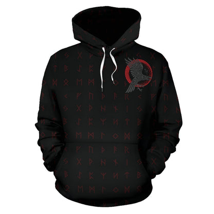 Viking Odin Raven Old Runes Style Hoodie-ALL OVER PRINT HOODIES-HP Arts-Hoodie-S-Vibe Cosy™