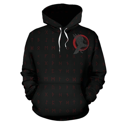 Viking Odin Raven Old Runes Style Hoodie-ALL OVER PRINT HOODIES-HP Arts-Hoodie-S-Vibe Cosy™