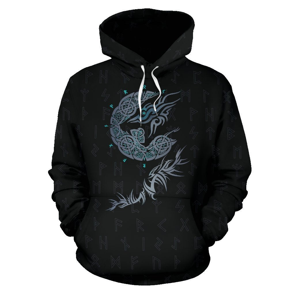 Viking Fenrir Wolf Pullover Hoodie-HP Arts-Hoodie-S-Black-Vibe Cosy™