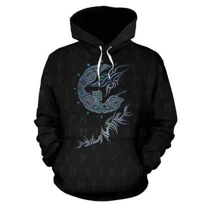 Viking Fenrir Wolf Pullover Hoodie-HP Arts-Hoodie-S-Black-Vibe Cosy™