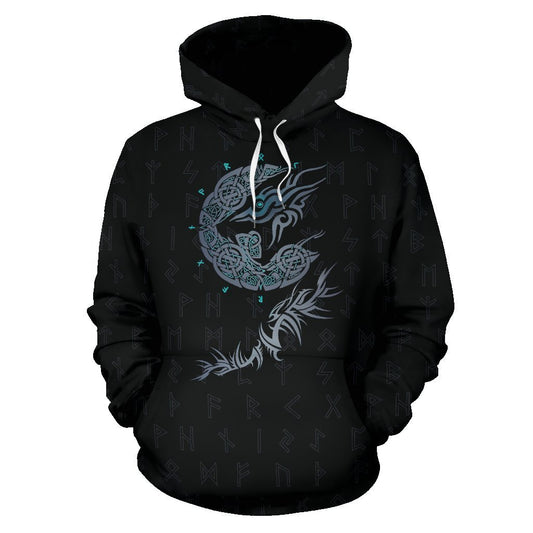 Viking Fenrir Wolf Pullover Hoodie-HP Arts-Hoodie-S-Black-Vibe Cosy™