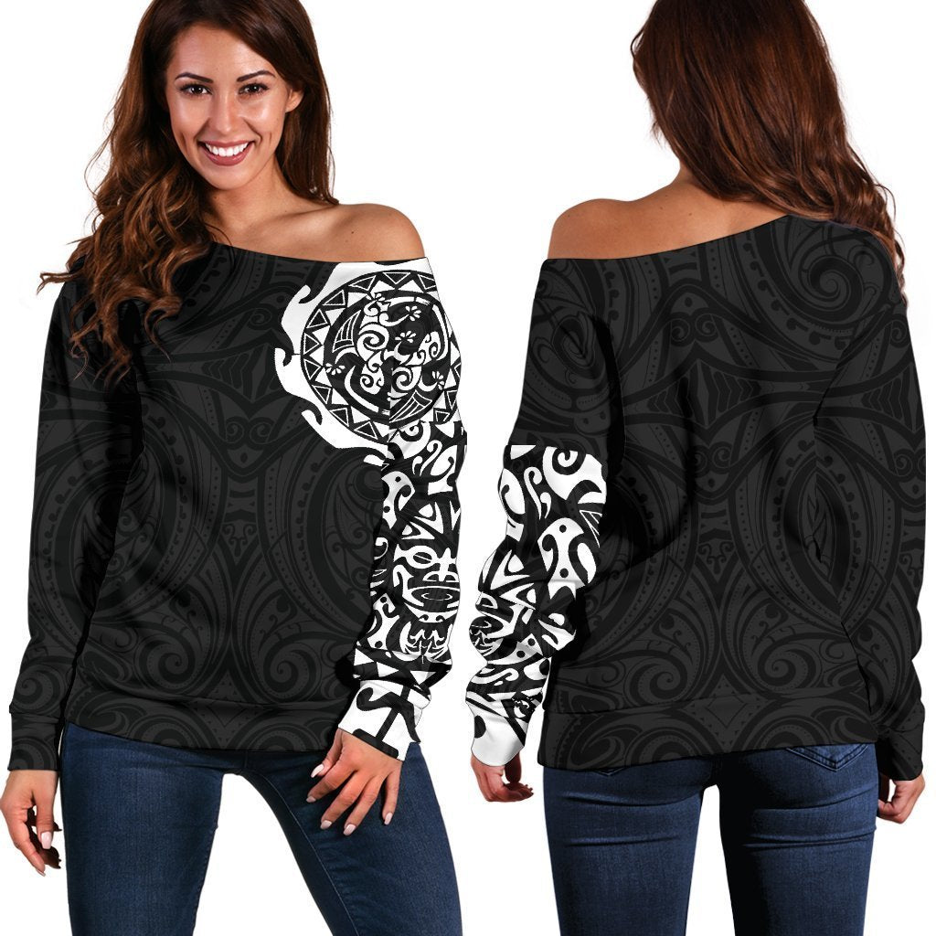 Maori Tangaroa New Zealand Off Shoulder Sweater - White A7-WOMENS OFF SHOULDER SWEATERS-HD09-Women's Off Shoulder Sweater - .-2XS-Vibe Cosy™