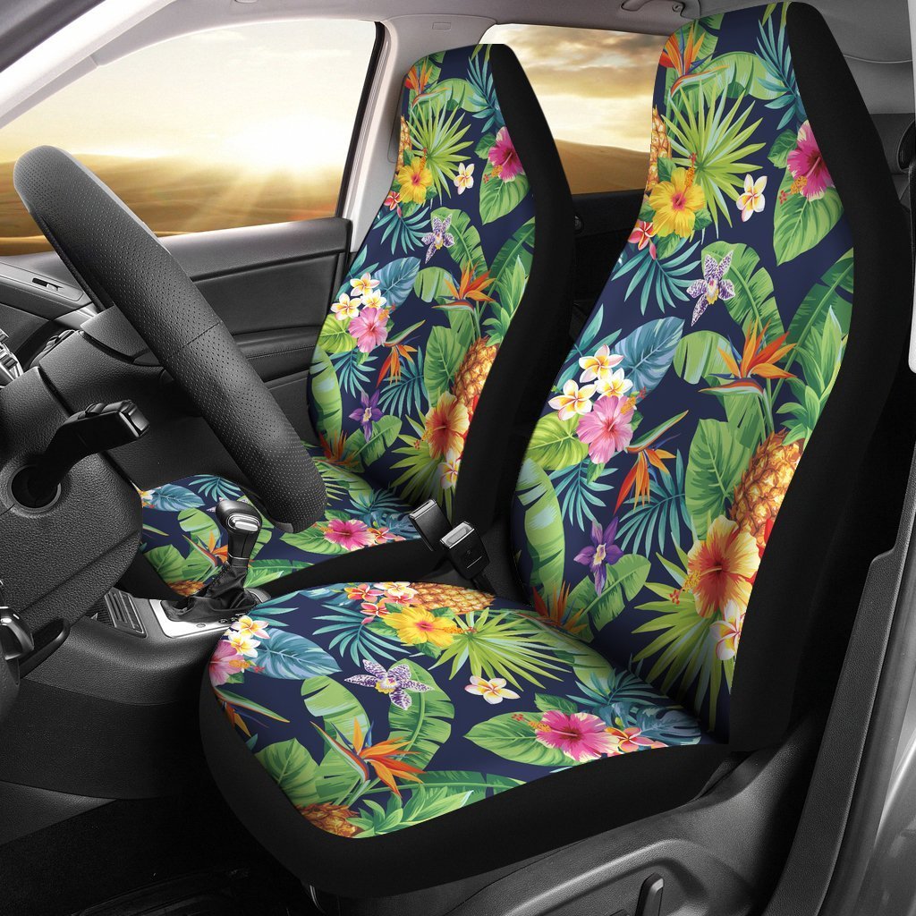 Pineapple and Flower Car Seat Cover - AH - K5-CAR SEAT COVERS-Alohawaii-Car Seat Covers-Universal Fit-White-Vibe Cosy™