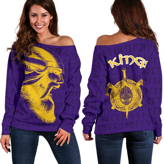 Viking Warrior Women's Off Shoulder Sweater TH5-Women's Off Shoulder Sweater-HP Arts-Women's Off Shoulder Sweater-2XS-Purple-Vibe Cosy™