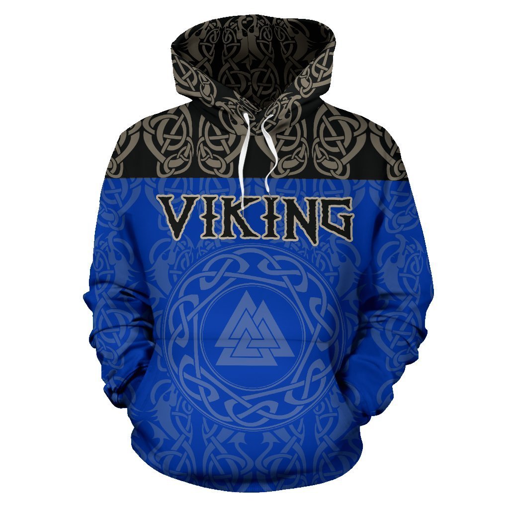Viking All Over Hoodie - Valknut - BN10-ALL OVER PRINT HOODIES (P)-HP Arts-Hoodie-S-Blue-Vibe Cosy™