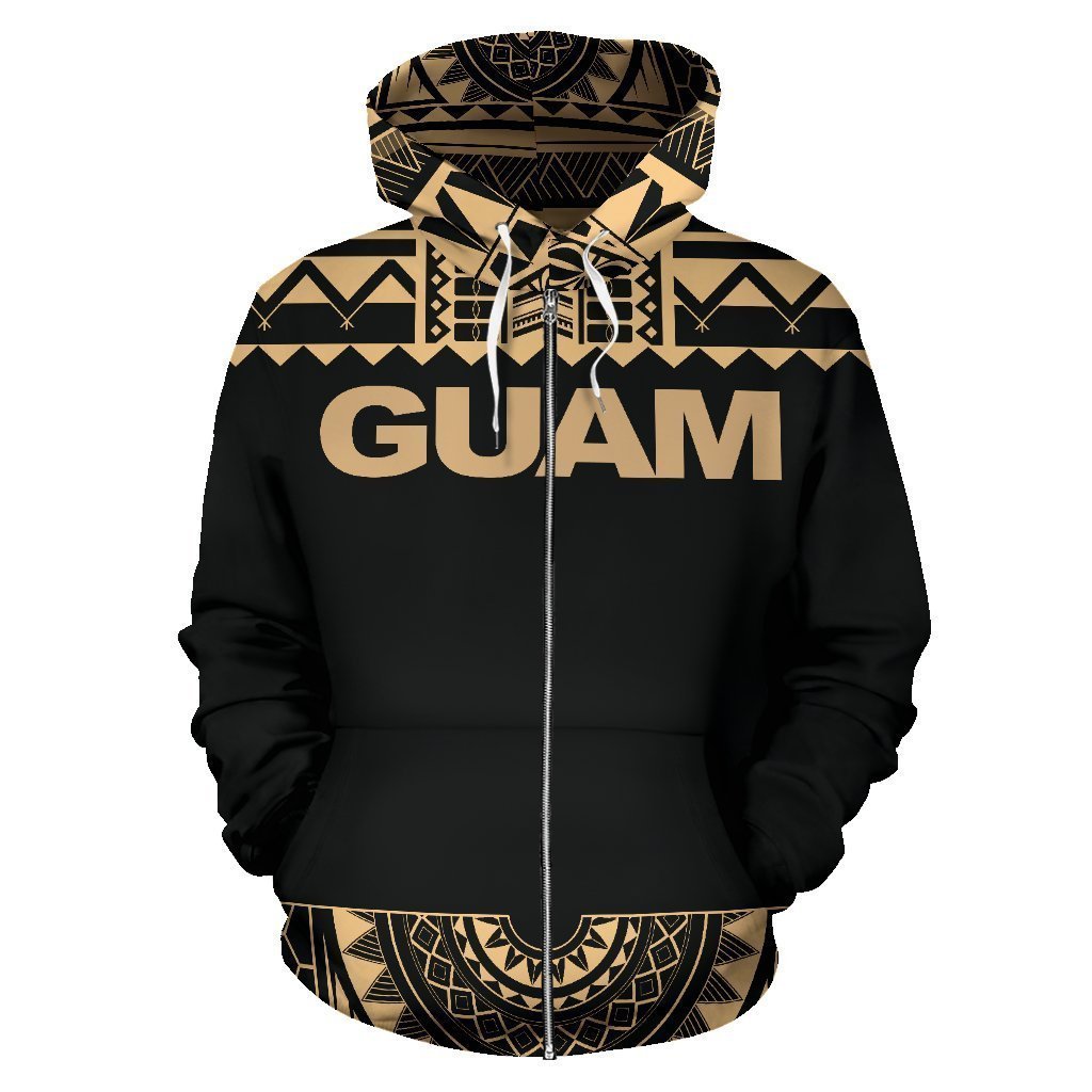 Guam All Over Zip-Up Hoodie - Polynesian Gold Version-ALL OVER PRINT ZIP-UP HOODIES-HP Arts-Zip-Up Hoodie-S-White-Vibe Cosy™