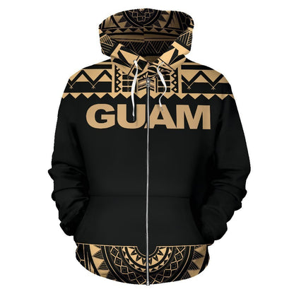 Guam All Over Zip-Up Hoodie - Polynesian Gold Version-ALL OVER PRINT ZIP-UP HOODIES-HP Arts-Zip-Up Hoodie-S-White-Vibe Cosy™