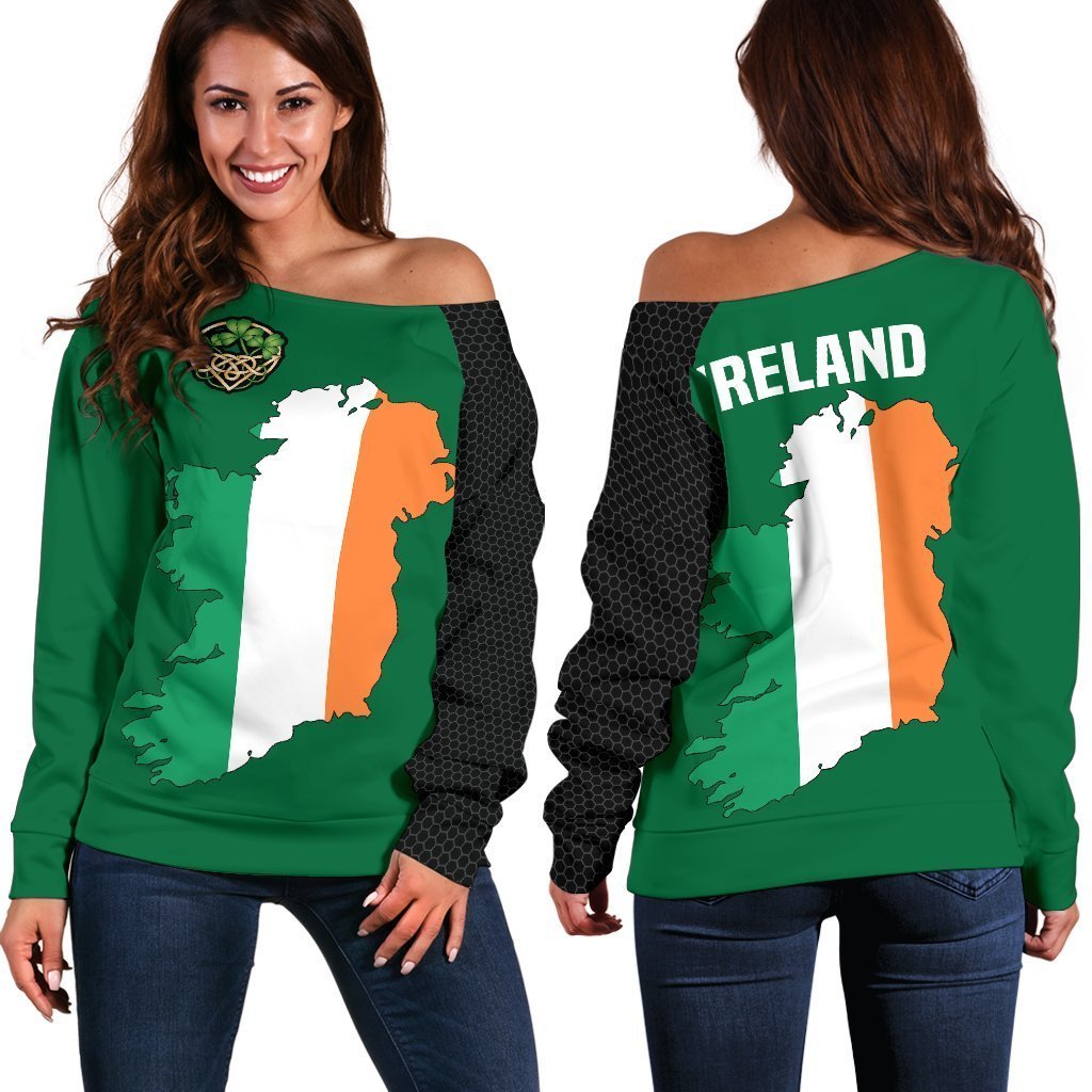 Ireland Map Special Off Shoulder Sweater-WOMENS OFF SHOULDER SWEATERS-HD09-Women's Off Shoulder Sweater - .-2XS-Vibe Cosy™