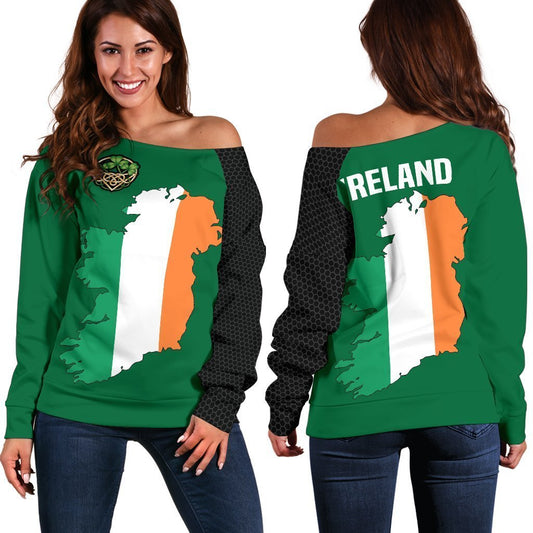 Ireland Map Special Off Shoulder Sweater-WOMENS OFF SHOULDER SWEATERS-HD09-Women's Off Shoulder Sweater - .-2XS-Vibe Cosy™