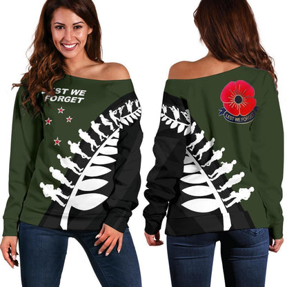 Lest We Forget - New Zealand Green Off Shoulder Sweater K52-WOMENS OFF SHOULDER SWEATERS-HD09-Women's Off Shoulder Sweater - .-2XS-Vibe Cosy™