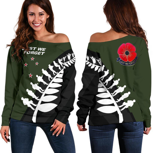Lest We Forget - New Zealand Green Off Shoulder Sweater K52-WOMENS OFF SHOULDER SWEATERS-HD09-Women's Off Shoulder Sweater - .-2XS-Vibe Cosy™