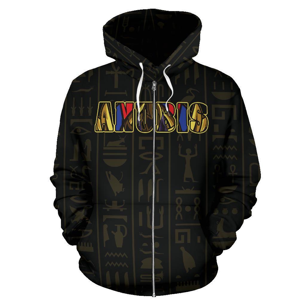 Egypt Zip-Up Hoodie - God Anubis-ALL OVER PRINT ZIP HOODIES-HPArt-Men-S-Black-Vibe Cosy™