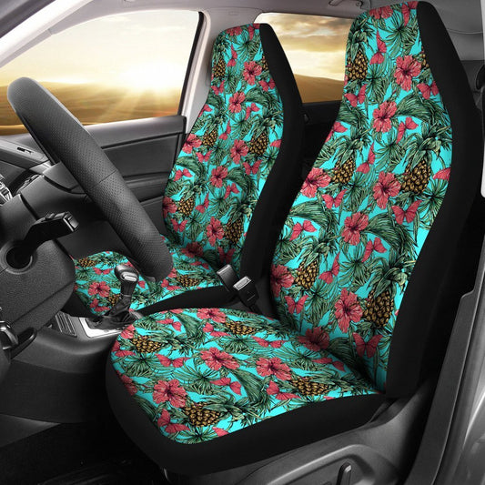Pineapple And Hibiscus Car Seat Covers - AH - TH3-CAR SEAT COVERS-Alohawaii-Car Seat Covers - 1-Universal Fit-White-Vibe Cosy™