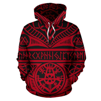 Viking Tattoos™ All Over Hoodie Red K4-ALL OVER PRINT HOODIES (P)-HP Arts-Hoodie-S-Vibe Cosy™