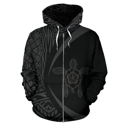 Hawaii Turtle Polynesian Hoodie - Circle Style Gray Color - AH - J9-ALL OVER PRINT HOODIES (P)-Phaethon-Zip-Up Hoodie-S-Vibe Cosy™