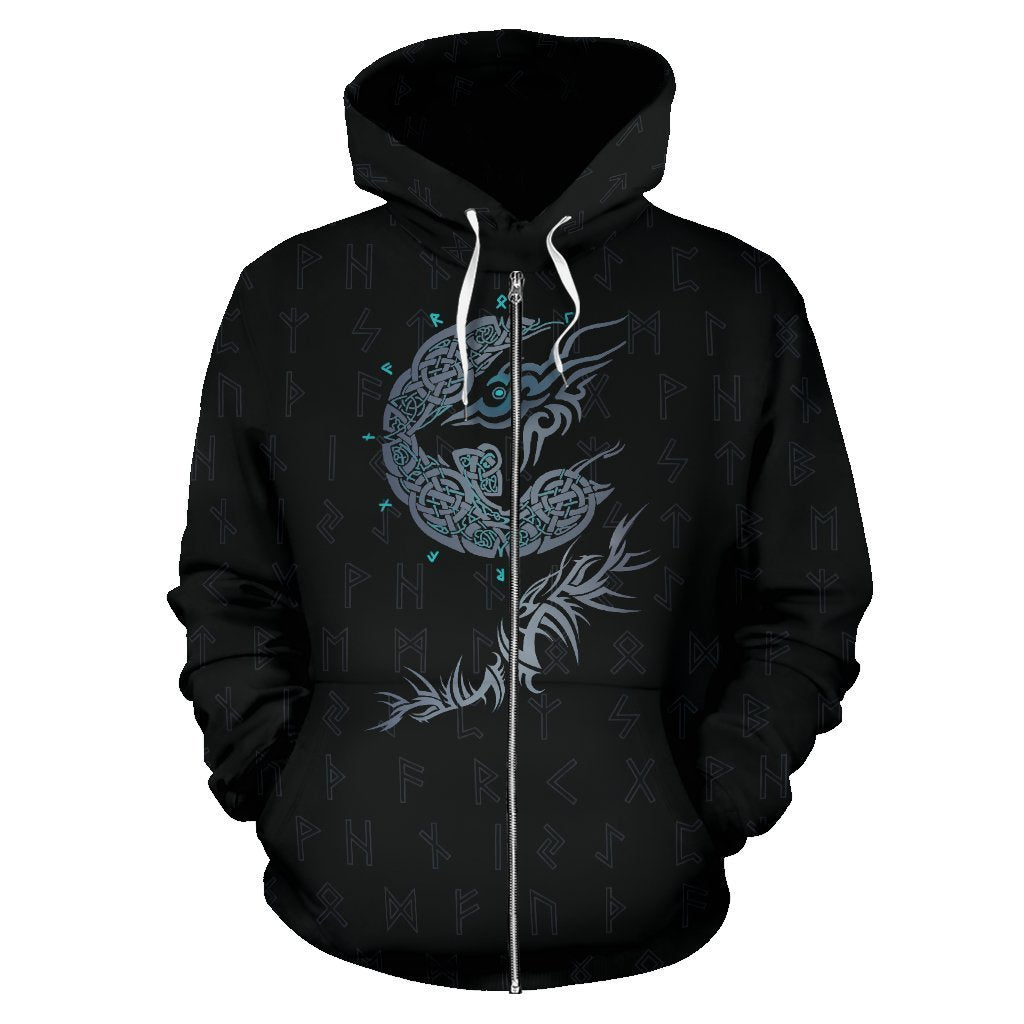Viking Fenrir Wolf Zip-Up Hoodie-ALL OVER PRINT ZIP HOODIES (P)-HP Arts-Zip-Up Hoodie-S-Black-Vibe Cosy™