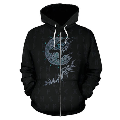 Viking Fenrir Wolf Zip-Up Hoodie-ALL OVER PRINT ZIP HOODIES (P)-HP Arts-Zip-Up Hoodie-S-Black-Vibe Cosy™