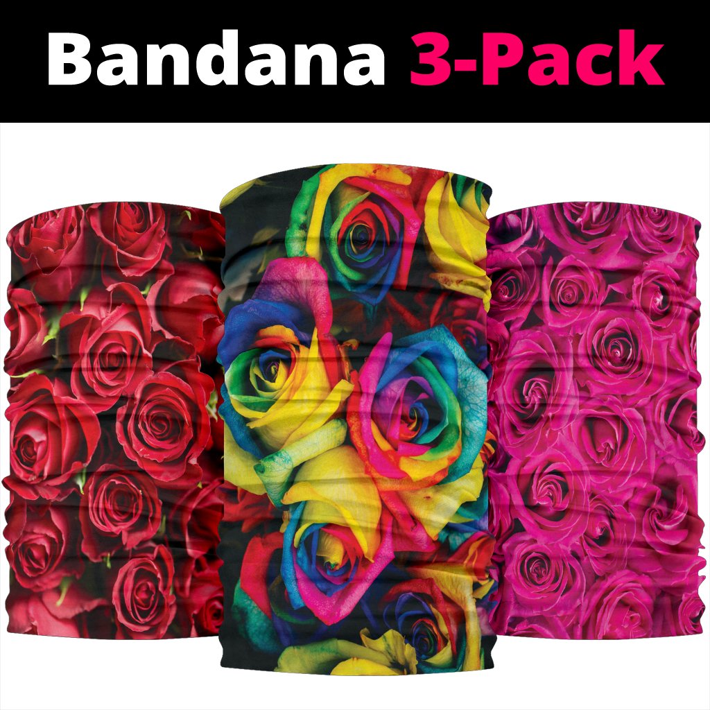 Roses (Red, Pink, Rainbow) - Bandana 3 Pack-Amaze Style™-Roses (Red, Pink, Rainbow) - Bandana 3 Pack-Vibe Cosy™