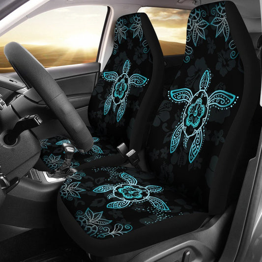 Hawaii Blue Turtle And Hibiscus Car Seat Covers - AH-CAR SEAT COVERS-Alohawaii-Car Seat Covers-Universal Fit-White-Vibe Cosy™