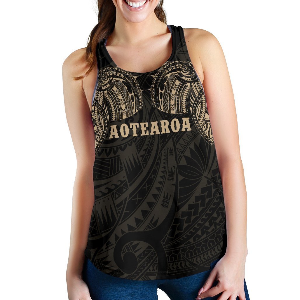 Aotearoa Maori Tattoo Women's Racerback Tank Golden K4-WOMENS RACERBACK TANK-HD09-Racerback Tank Top - .-XS-Vibe Cosy™