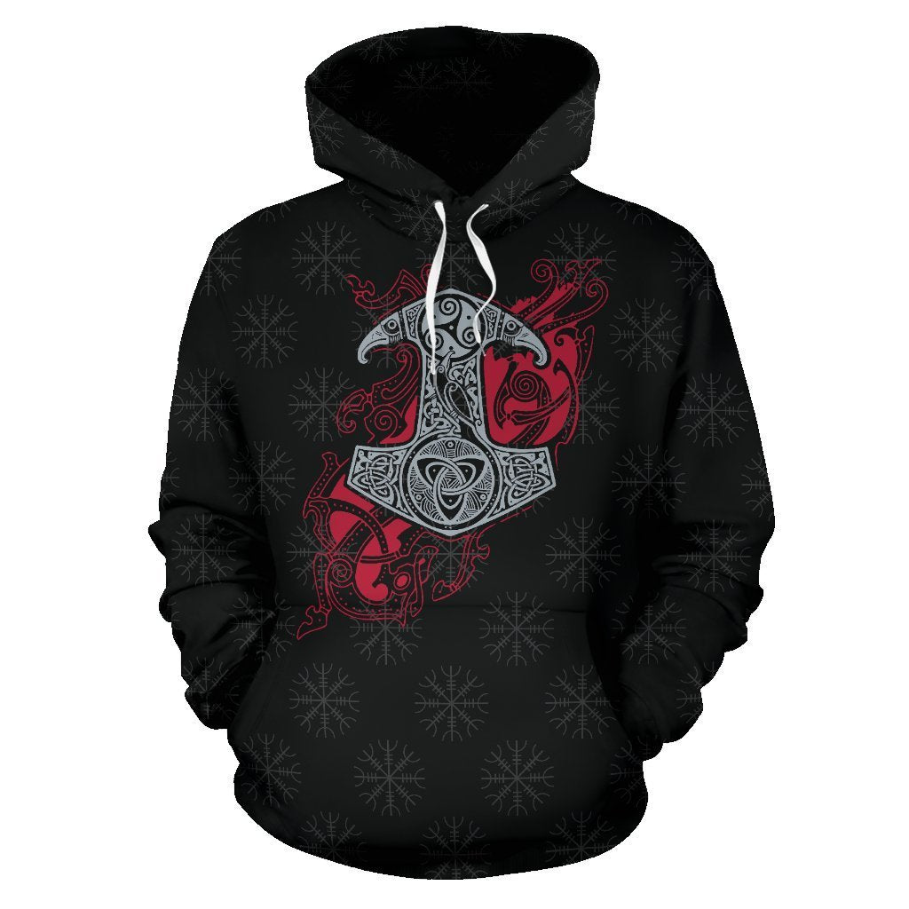 Viking Thor's Mjolnir Pullover Hoodie A7-ALL OVER PRINT HOODIES (P)-HP Arts-Men-S-Black-Vibe Cosy™