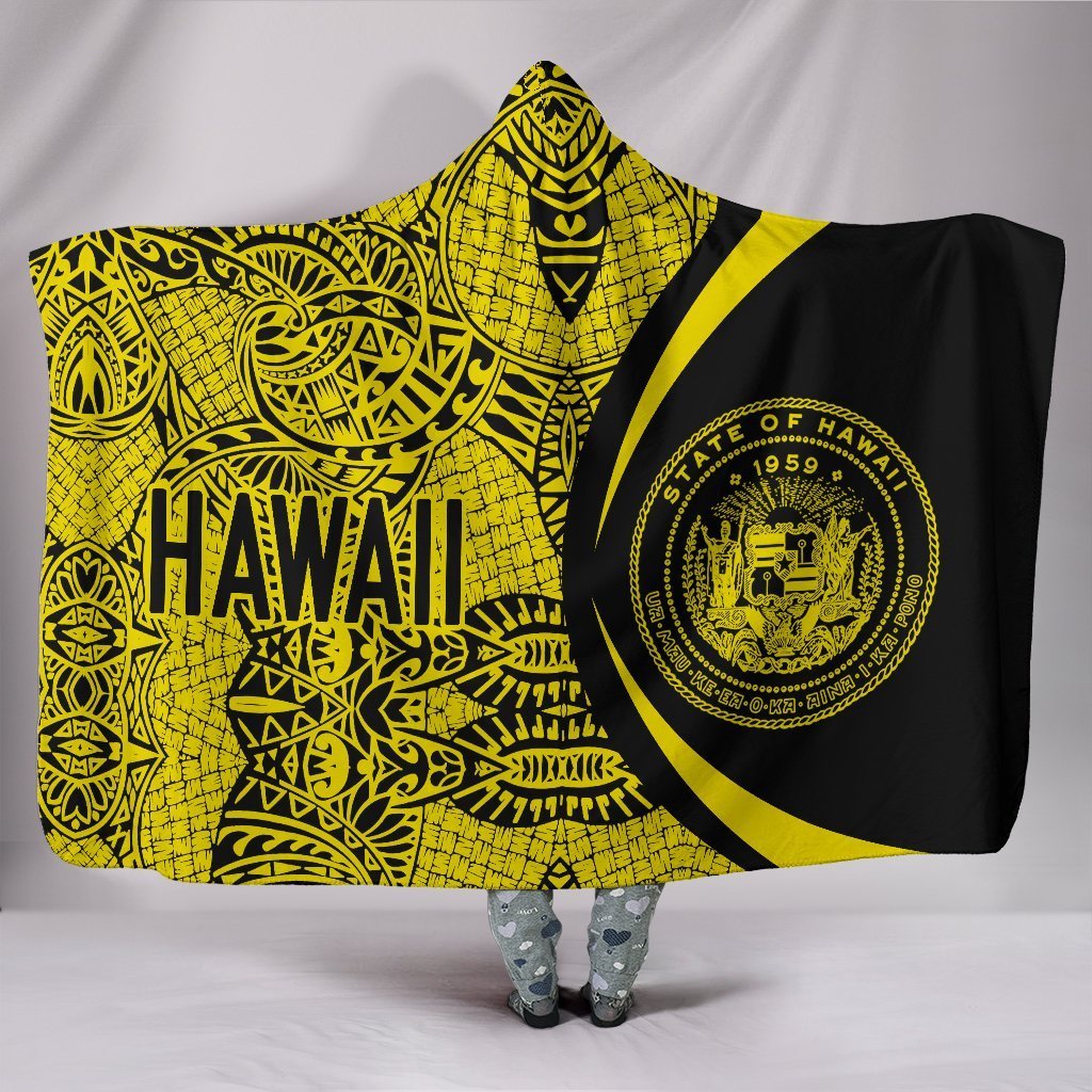 Hawaii Polynesian Hooded Blanket - Circle Style 04 J1-HOODED BLANKETS (P)-Alohawaii-Hooded Blanket-Youth 60"x45"-Black-Vibe Cosy™