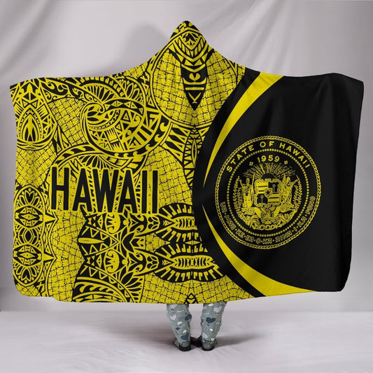 Hawaii Polynesian Hooded Blanket - Circle Style 04 J1-HOODED BLANKETS (P)-Alohawaii-Hooded Blanket-Youth 60"x45"-Black-Vibe Cosy™
