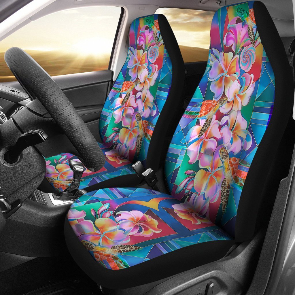 Hibiscus And Turtle Car Seat Covers - AH-CAR SEAT COVERS-Alohawaii-Car Seat Covers-Universal Fit-White-Vibe Cosy™
