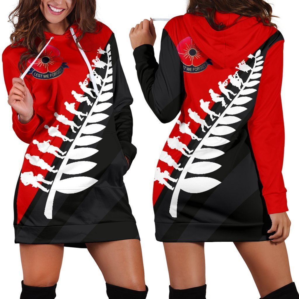 Lest We Forget New Zealand Hoodie Dress K52-Apparel-HD09-Hoodie Dress-S-Vibe Cosy™