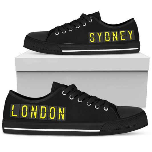 Airport Destinations SYDNEY to LONDON (Black) - Low Top Canvas Shoes-Amaze Style™-placeholder-placeholder-Vibe Cosy™