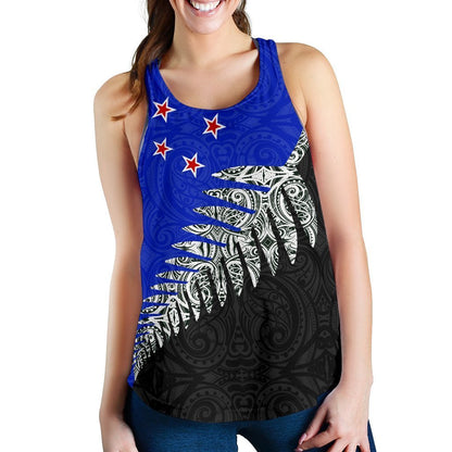 Silver Fern Flag Women's Racerback Tank Blue K4-WOMENS RACERBACK TANK-HD09-Racerback Tank Top - .-XS-Vibe Cosy™