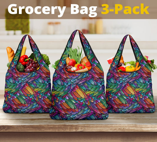 Boho Feather Reusable Grocery Bags Set-Amaze Style™-Boho Feather Reusable Grocery Bags Set-Vibe Cosy™