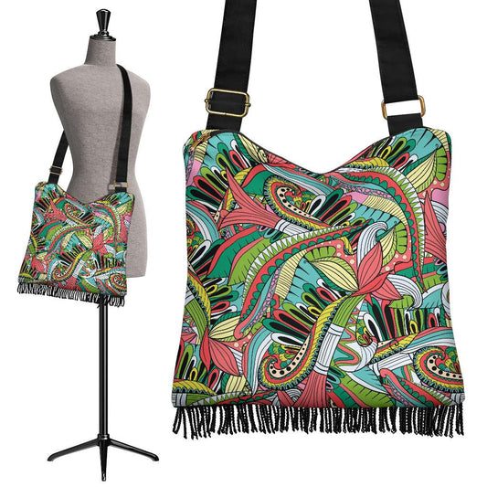 Funky Patterns in Greens - Crossbody Boho Bag-Amaze Style™-Crossbody Boho Handbag - Funky Patterns in Greens - Crossbody Boho Bag-One Size-Vibe Cosy™