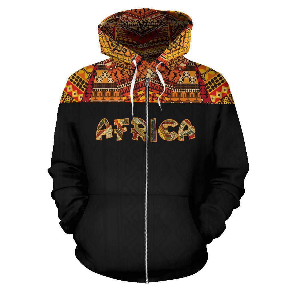 Africa Zip Hoodie - African Pattern Horizontal Style-ALL OVER PRINT ZIP HOODIES-HPArt-Men-S-Black-Vibe Cosy™