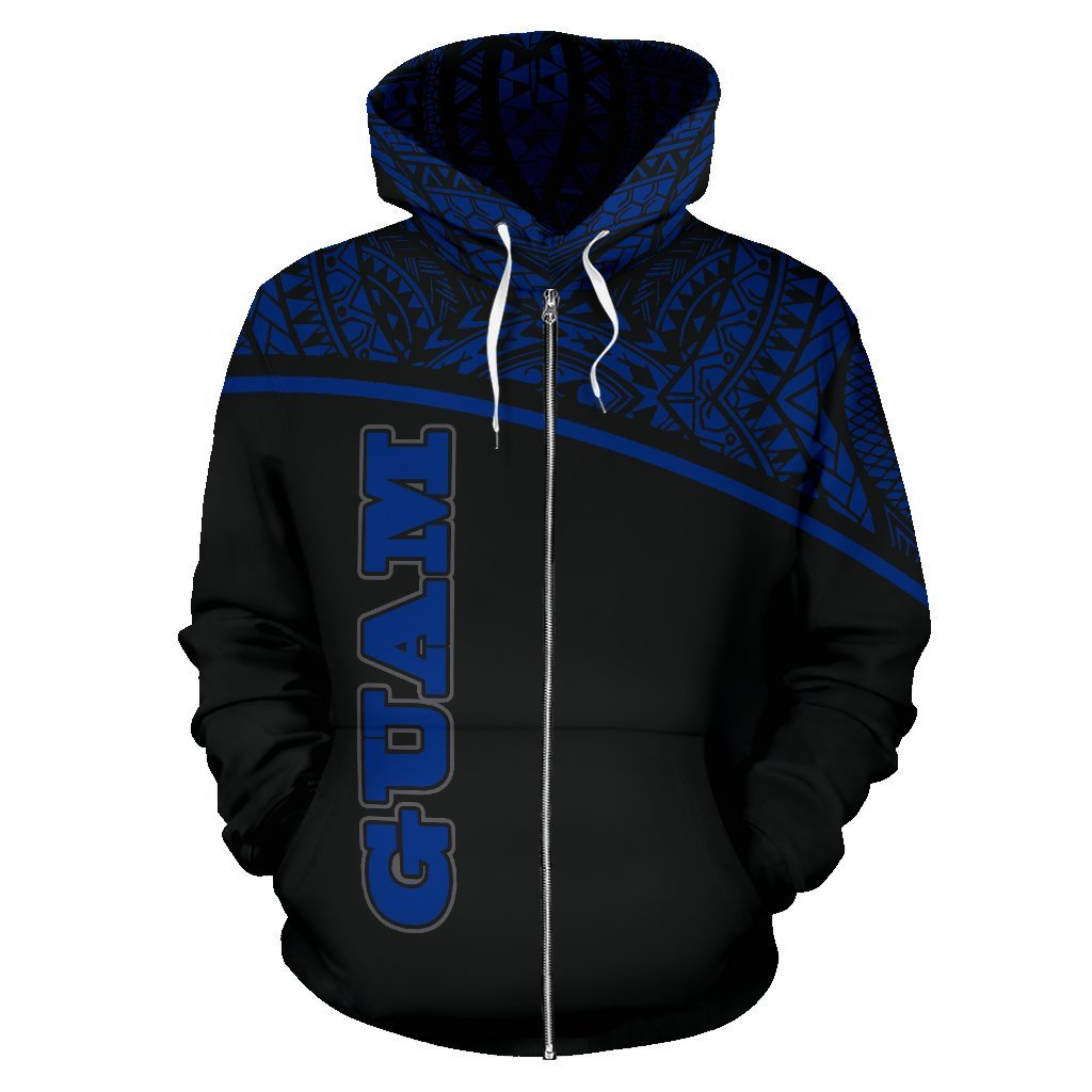 Guam All Over Zip-Up Hoodie - Micronesian Curve Blue Style-ALL OVER PRINT ZIP-UP HOODIES-HP Arts-Zip- Up Hoodie-S-Blue-Vibe Cosy™