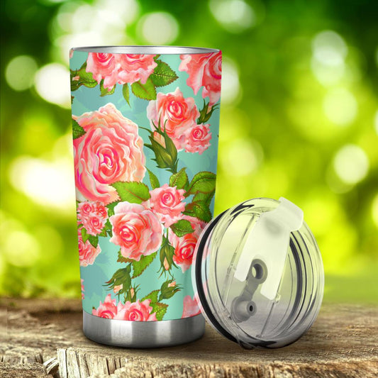Vintage Floral Blue - Travel Tumbler-Amaze Style™-Tumbler - Vintage Floral Blue - Travel Tumbler-20oz Large-Vibe Cosy™