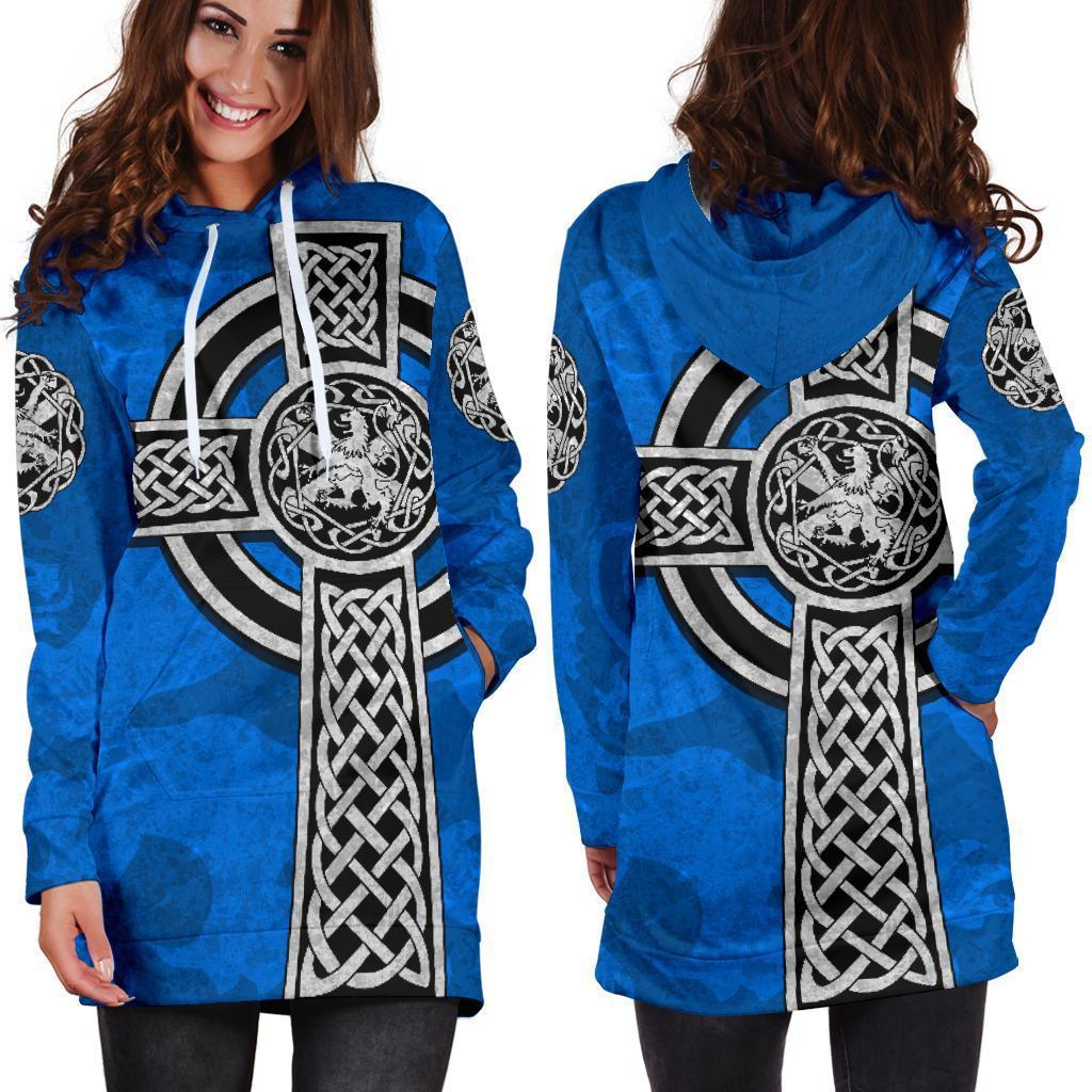 Scottish Lion Celtic Cross Hoodie Dress NNK1521-Apparel-NNK-Hoodie Dress-S-Vibe Cosy™