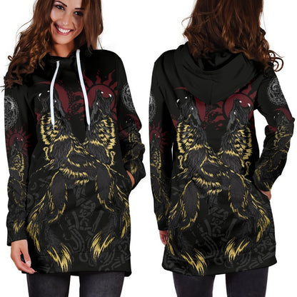 Vikings - The Wolves Skoll and Hati-Apparel-HP Arts-Hoodie Dress-S-Vibe Cosy™